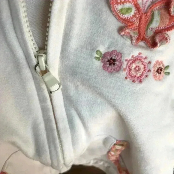 Greendog Girls 18M White Zip-Up Short-Sleeved Ruffle Hoodie w/Butterfly Applique - Picture 6 of 9